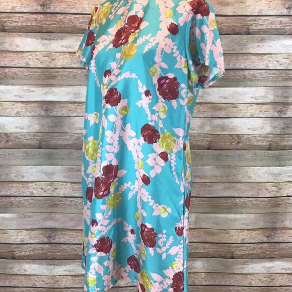NWT La Double J Size L Large Mini Swing Dress Winter Rose Turchese in Silk Twill - Picture 6 of 9